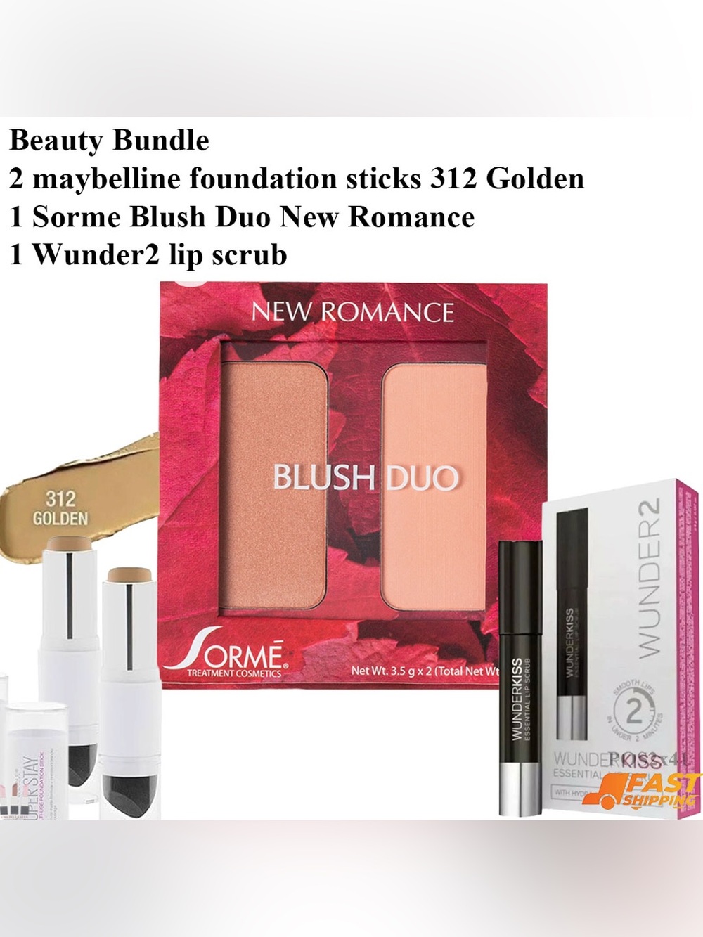 Beauty Bundle. Blush, foundation sticks, lip Scrub.